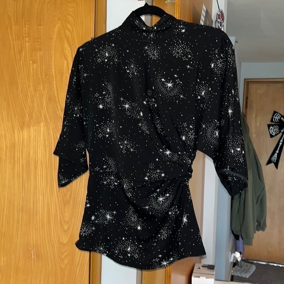 TOPSHOP Star Print Origami Tuck Blouse size 2 excellent condition - Picture 1 of 9